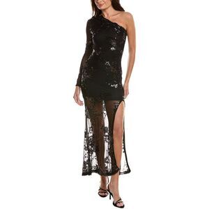 Marion Womens One-Shoulder Sequin Maxi Dress, Black